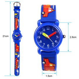 Venhoo Kids Watches 3D Cute Cartoon Waterproof Silicone Children Wrist Watches for Boys Little Child-Blue Fireman
