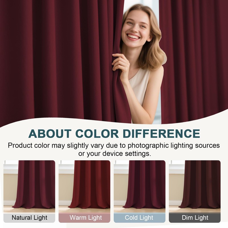 Turquoize Burgundy Blackout Curtains Solid Rod Pocket and Back Tab