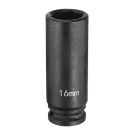 HARFINGTON Deep Impact Socket 3/8" Square Drive by 16mm Metric 6 Point Socket 65mm (2.56") Long CR-MO Steel Industrial Grade Flip Socket for Home Auto Hex Nuts Bolts Repair, Black