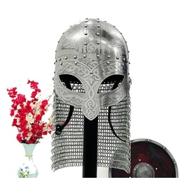 L M Handicrafts Medieval Viking Helmet Armor Vendel Steel Etched Helmet With Chainmail and liner