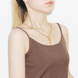 Zircobic Rose Faith Necklace with Cross Pendant Gold Plated, Inspirational Stainless Steel Religious Jewelry, Christian Rituals, Birthdays for Women - YA4790