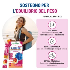 Equilibra Slim Drink Zero Zuccheri, Integratore per Equilibrio del Peso e Metabolismo dei Lipidi, con Alga Bruna, Betulla, Galega, Pilosella, Tarassaco, Drenante Liquidi, Gusto Pesca Mango, 10 Stick