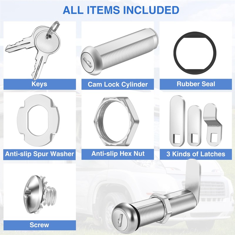 Cylinnda Extra-Long Cam Locks, 2-1/8 Inch, Keyed Alike, Set of