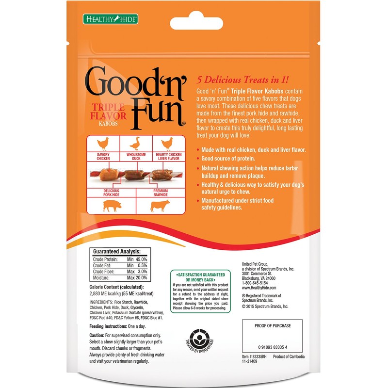 Good'N'Fun Triple Flavored Rawhide Kabobs for Dogs, 4 oz |