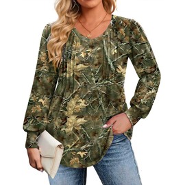 IN'VOLAND Plus Size Long Sleeve Tops for Women Boho 2025 Fall Casual V Neck Shirts Flowy Top Pleated Loose Tunic Blouse