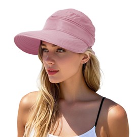 Durio Sun Hat for Women UV Protection Visor Hats Wide Brim Sun Hats Ponytail for Summer Beach Tennis Golf Garden Cameo Brown