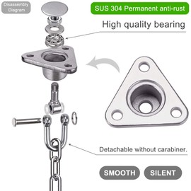 IOH Silent Bearing Swing Hanger Hammock Chair Hanging Kit with 39.37“/3.28ft Stainless Steel Chain, SUS 304 Anti-Rust, Heavy Duty 1100 LB Capacity, Playground Punching Bags (3 Screws for Wooden)