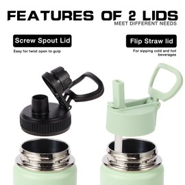 Volhoply 20oz Insulated Stainless Steel Water Bottle With Straw Lid Bulk 2 Pack,Kids Double Wall Vacuum Thermos With Handle,Reusable Outdoor Sports Camping Metal Bottles,Travel Flask Keep Cold(Mix,2)