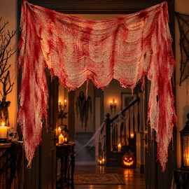 2 pcs Halloween Bloody Gauze Decorations, Horror Bloody Cloth Door Curtain, Haunted House Hanging Prop for Halloween Party Decorations