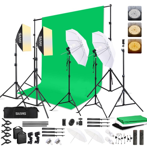 Photography Lighting Softboxes Kit with 8.5x10ft Backdrop Stands,5 Tripod Stands Lighting Soft Box with 3 ColorBackground Screen,Continuous Lighting, Photo Studio Equipment for Video Shoot