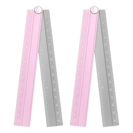 sourcing map 2pcs Folding Straight Ruler 30cm Metric Aluminum Alloy Protractor Foldable Angle Ruler Geometric Measuring Tool with Angle Line for Architects Artists Office, Pink Silver Tone