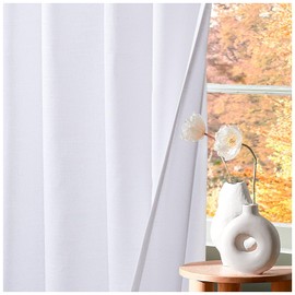 HOMIDATE White Cotton Curtains Set of 2, 50x72 Inch - Lightweight Bathroom Window Curtains, Tab Top Panels for Kitchen, Living Room, or Bedroom - Soft & Fabric White Curtain Panels