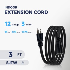 HeyYance 3 Ft Heavy Duty Outdoor Extension Cord Waterproof - 12/3 SJTW 15A 1875W Black Extension Cable with 3 Prong Grounded Plug, Waterproof Electric Cable for Lawn, Garden, Appliances, UL Listed
