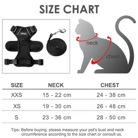 Cat Harness with Lead, Escape Proof Cat Lead Set, Adjustable, Soft Kitten Vest with Reflective Strips, Chest Harness for Small Kittens (Black, S)