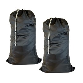(2 Pack) Multipurpose Extra Large Heavy Duty Nylon Laundry Storage Bag, size: 30" x 50", with Drawstring, Machine Washable, color: Black