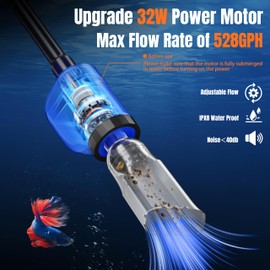 Funukle Aquarium Vacuum Gravel Cleaner，6 in 1 Multi Function Electric Fish Tank Vacuum Gravel Cleaner with Strong Suction for Water Change Wash Sand Water Circulation(110V/32W)