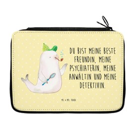 Mr. & Mrs. Panda Seal Sherlock Pencil Case - Gift, Cute Animal Motifs, Primary School, Good Mood, Pen Case, Funny Sayings, Pen Bag, Animals, School Enrolment, yellow, Hand drawn