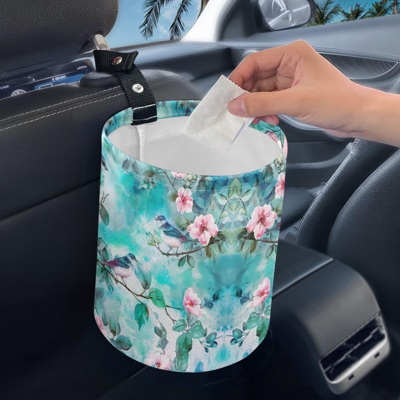 Panskyllis Green Hummingbird Car Trash Bin Garbage Can Leak Proof