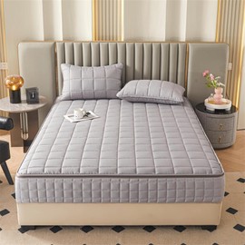 Full Zipped Mattress Protector Customizable Quilted Mattress Cover Zip Up Bed Fitted Sheet Double/Single/King Mattress Topper Washable Anti-dust 360°Total Mattress Encasement Cover(Gray,150x200+30cm)