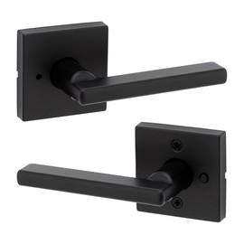 Kwikset Halifax Interior Privacy Door Handle with Lock, Door Lever For Bathroom and Bedroom, Matte Black Reversible Keyless Push Button Lock Door Lever, with Microban Protection