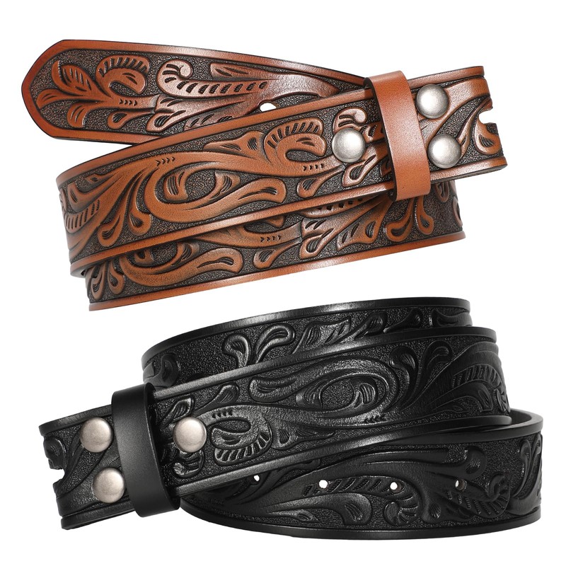SANSTHS 2 Pack Western Belts for Men without Buckle, Cowboy