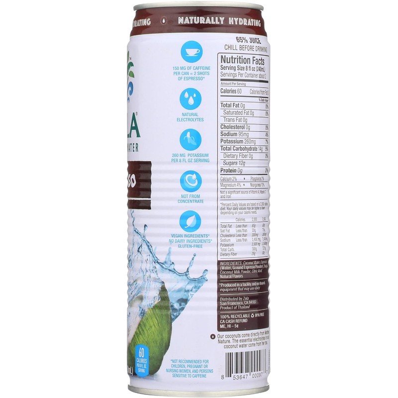 Zola, Water Coconut With Espresso, 17.5 Fl Oz