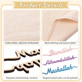 Funnymoom 12 Set Ramadan Wood Sign and Cotton Cloth Napkins Ramadan Table Decor Gifts Plate Setting Plate Sign Eid Mubarak Decorations for Eid Ramadan Islamic Muslim Home Party Wedding (Mixed Styles)