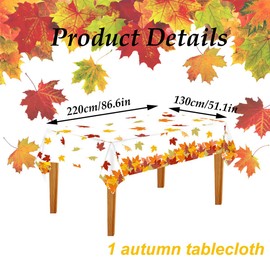 Autumn Tablecloth, Maple Leave Thanksgiving Theme Party Autumn Pumpkin Leaves Disposable Plastic Table Cover Decoration Supplies Favors 86.6"x 51.1"