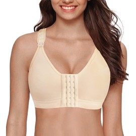 YIANNA Post Surgery Bra Front Fastening Sports Bras Post Surgical Mastectomy Bralettes for Women Beige 128 XL