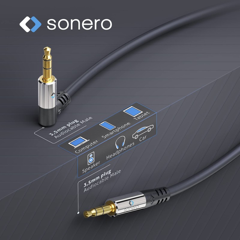 sonero® premium Audiokabel mit 1x 90° Stecker, 3.5mm Klinke, 1,50m,