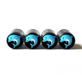 Dolphin Tire Valve Caps - Black Aluminum - Set of Four