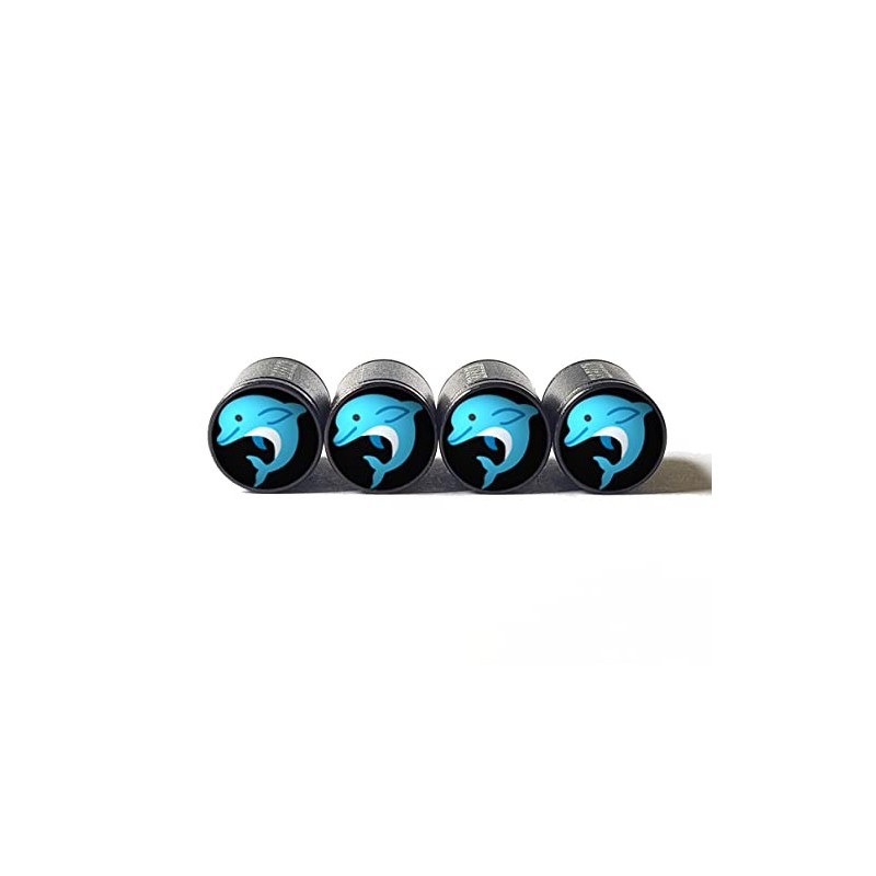 Dolphin Tire Valve Caps - Black Aluminum - Set of