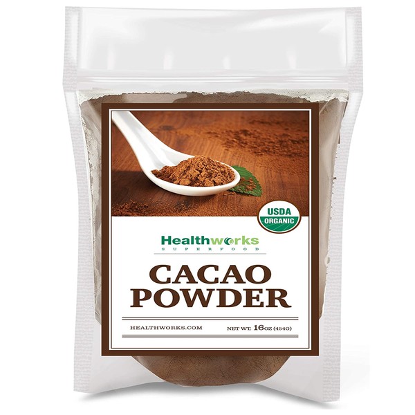 Healthworks Cacao Powder (16 Ounces / 1 Pound) | Cocoa Chocolate Substitute | Certified Organic | Sugar-Free, Keto, Vegan & Non-GMO | Peruvian Bean/Nut Origin | Antioxidant Superfood
