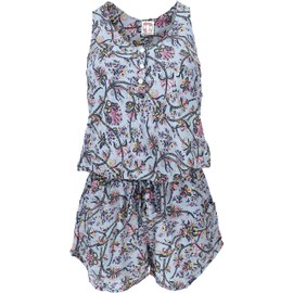 GURU SHOP Short Airy Hippie Style Jumpsuit, One-Piece Jumpsuit, Women, Blue, Synthetic, Size: 38, pigeon blue