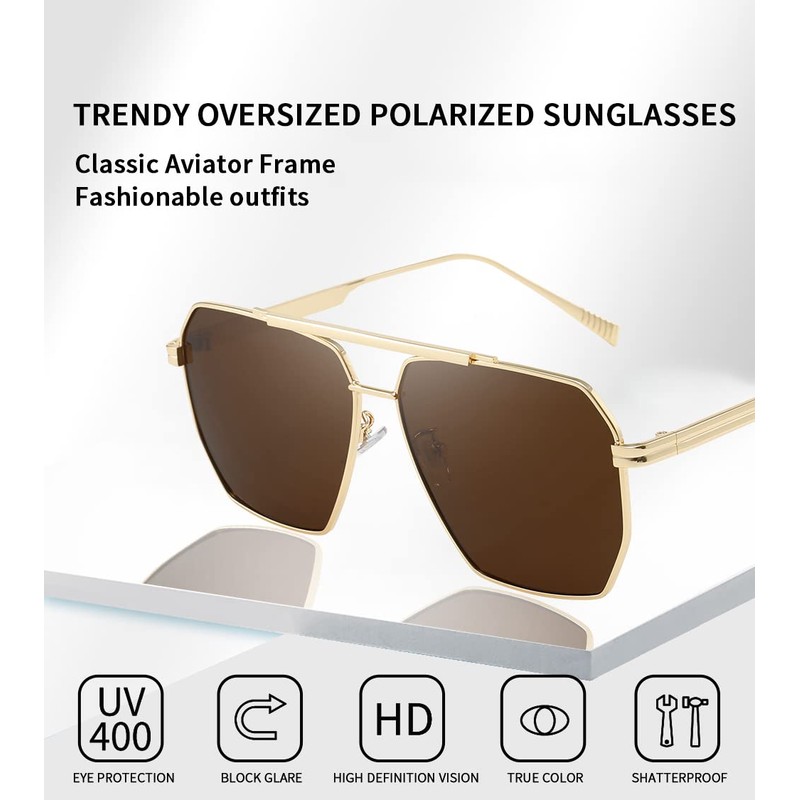 Dollger Oversized Square Sunglasses for Women Men Trendy Polarized Aviator