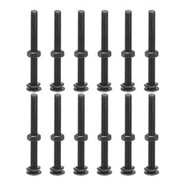 sourcing map M6x65mm Square Neck Carriage Bolts with Nuts & Washers, 12Set 304 Stainless Steel Round Head Square Neck Coach Bolt Screws, Black