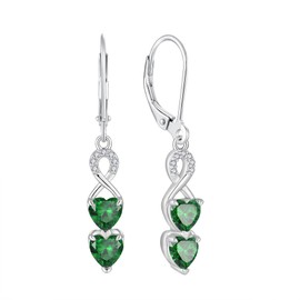 Aprila Heart Drop Dangle Earrings 925 Sterling Silver Infinity Leverback Earrings with 5A Cubic Zirconia Green May Birthstone Emerald Color Jewelry for Women