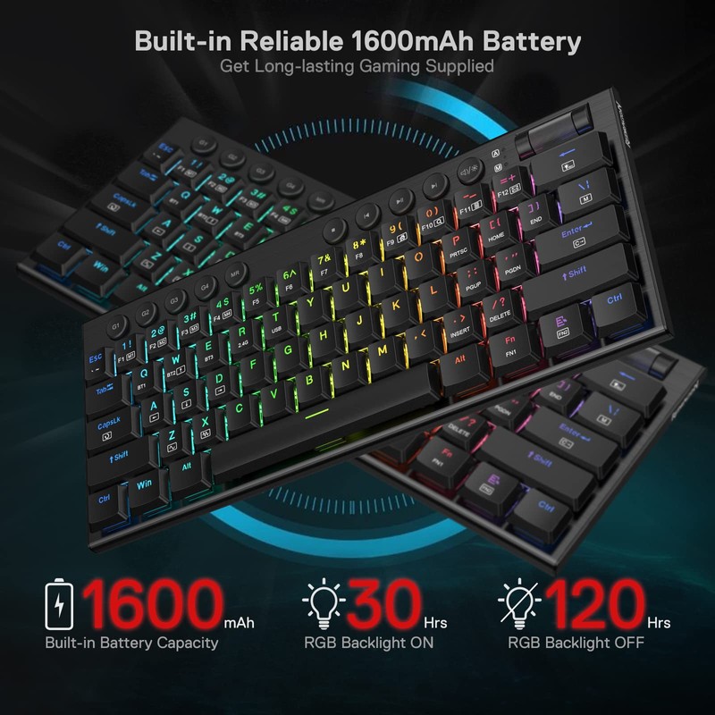 Redragon K632 Pro Teclado mecánico RGB Bluetooth/2.4Ghz/Alambrico, Ultra Low Profile,