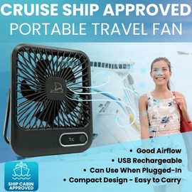 Cruise Fan Cabin Approved - Magnetic Hook Included To Hang On Walls - Portable USB Rechargeable & Plug-In, Timer Function & 5-Speed Adjustable, White Noise, Long Battery Life, Perfect for 2025 Cruises