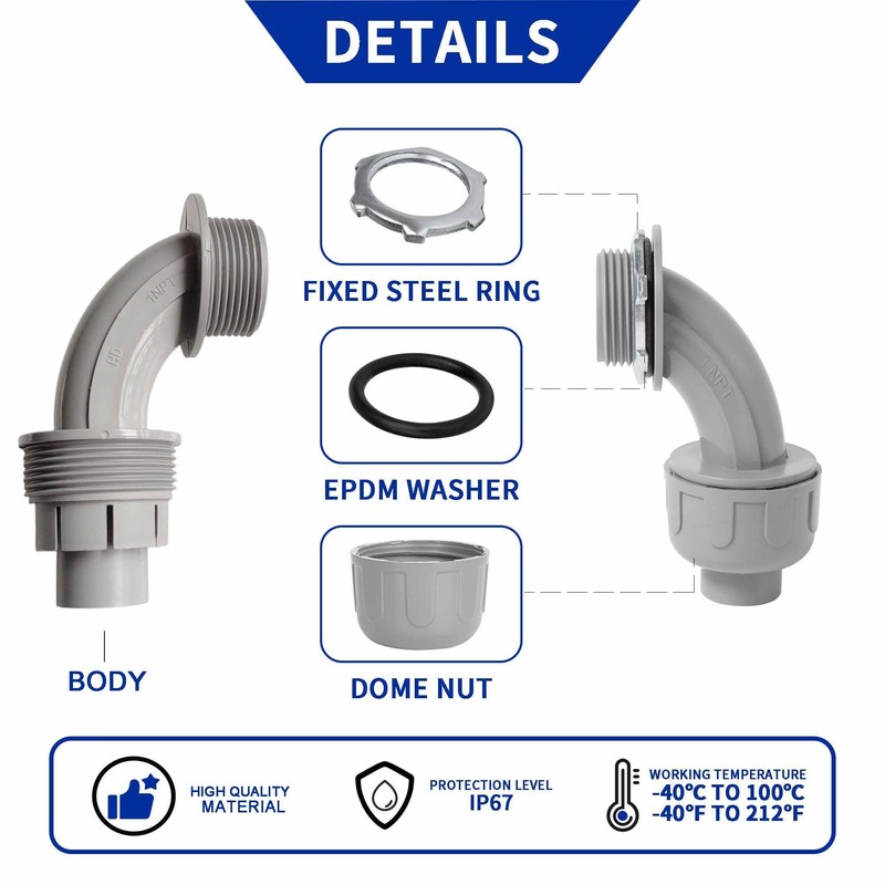 (10 Pack) Yariwiz 1 inch Plastic Liquid Tight Conduit 90