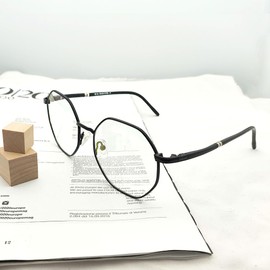 Global Glasses Hexagonal Glasses Vintage Men Women Metal Glasses Without Prescription Polygon Glasses Without Prescription Women and Men Fashion Fake Glasses, Black Frame