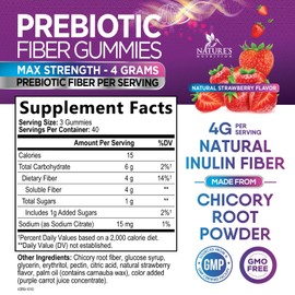 Fiber Gummies for Adults, Daily 4g Gummy Fiber Supplement, Prebiotic Gummy Digestive Health Support - Plant Based Soluble Fiber Chews, Prebiotics Supports Regularity & Digestion Non-GMO - 120 Gummies