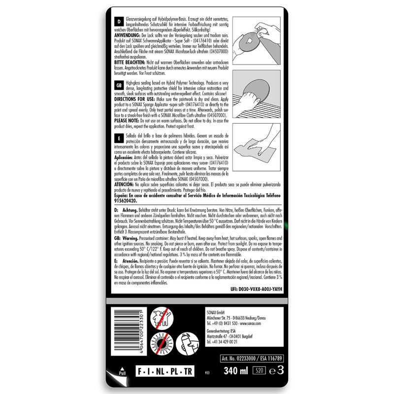 SONAX Polymer Net Shield 223300 | Aerosol-Based Polymer Spray Sealant