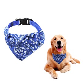 FuninCrea Dog Bandanas Collar, Triangle Towels Washable Bibs Scarf Adjustable Bandanas Flower Pattern Dog Collar Costume Accessories for Small Medium Large Dogs (Blue)