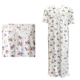 Zmart Australia Women's 100% Cotton Short Sleeves Nightie Night Gown Pajamas PJs Sleepwear Dress, Red & Purple Flowers, 14