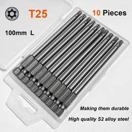 PTSLKHN 10PCS T25 Torx Screwdriver Bit Sets, 4‘’Length Magnetic Security Torx Bits Set (10, T25-4inL)