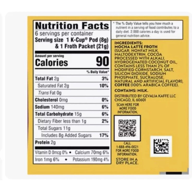 Gevalia Frothy 2-Step Mocha Latte Espresso K-Cup Coffee Pods &