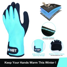 HPHST Waterproof Work Gloves for Men and Women, Winter Work Gloves for Cold Weather, Touchscreen, Thermal Insulated Freezer Gloves (Blue, Medium)