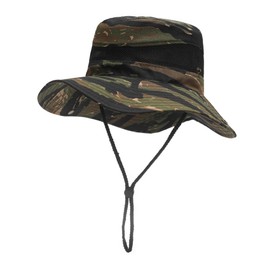 ZLYC Mens Sun Hat Wide Brim Mesh Outdoor Safari Hat Boonie Hats(8cm Brim Mesh Camo Black)