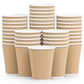 Luckypack Hot Paper Cups 150 Pack Coffee Cups, Paper Coffee Cup 12 oz Disposable Insulated Corrugated Sleeve Ripple Wall Hot Beverage Cups Suitable for Drink, Party and Any Occasions （Kraft）
